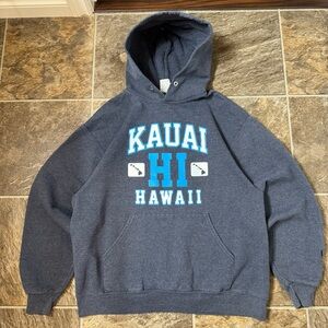 Jerzees Sweater Large Adult Gray Hoodie Maui Hawaii Pockets Spell Out Logo Mens